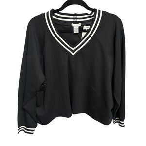 Better Together V-Neck Modal Pullover Sz XL Black w/White Trim